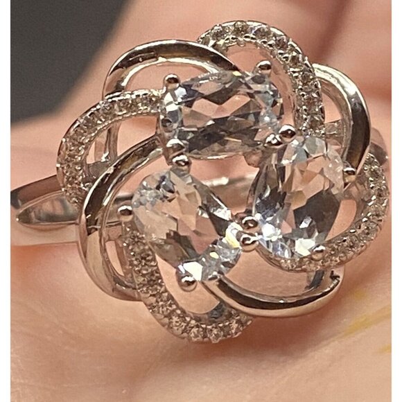 March Birthstone Aquamarine Ring Sz 8 Gem Stone King GSK Sterling Silver Lab - Picture 2 of 9